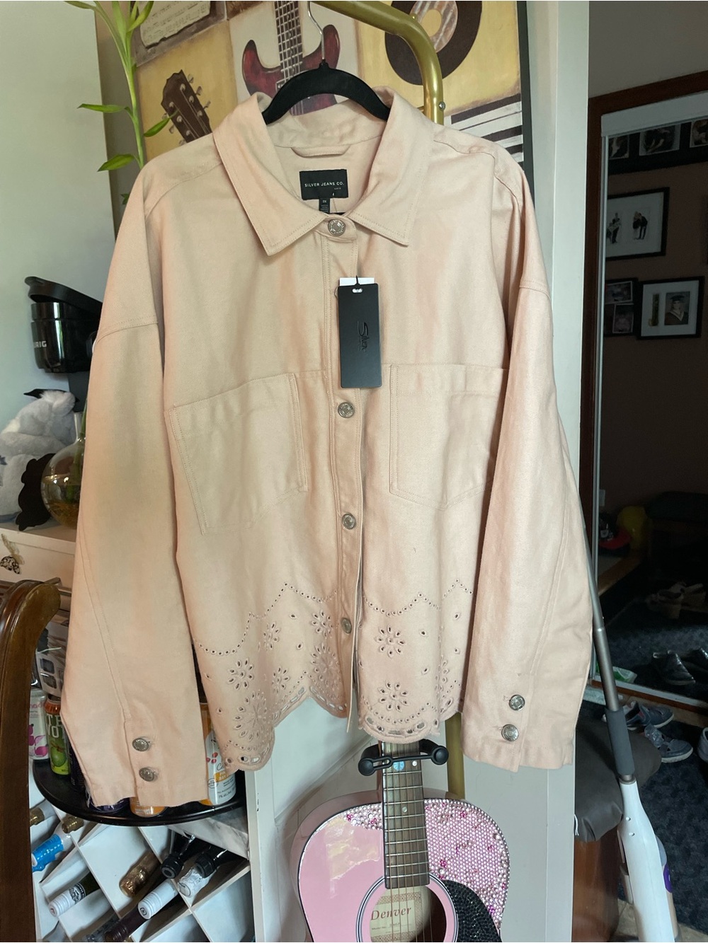 Silver Jeans NEW Soft Pink Laser-Cut Hem Jean Jacket